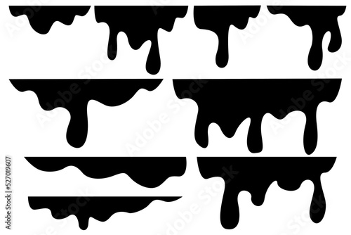 Set melting dripping. Black dripping oil stain. 
