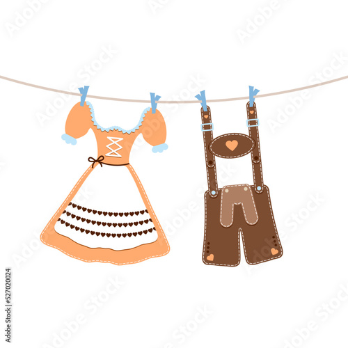 Hängendes Dirndl & Lederhose Orange Braun