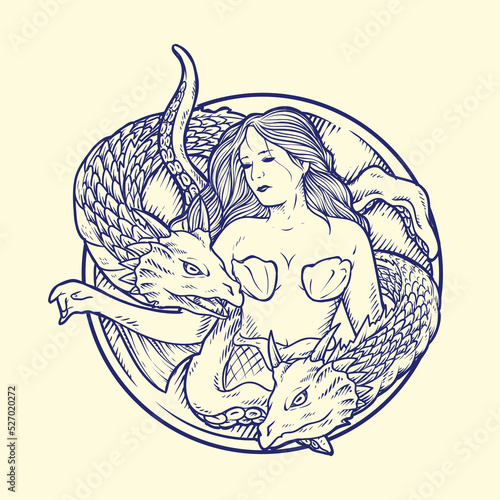 greek mythology logo monster woman scylla with line style vector design inspiration