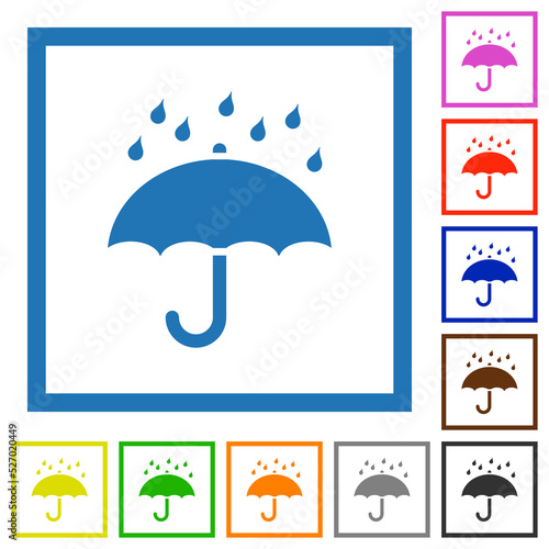 Umbrella with rain solid flat framed icons