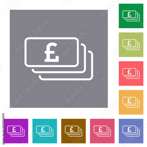 English Pound banknotes outline square flat icons