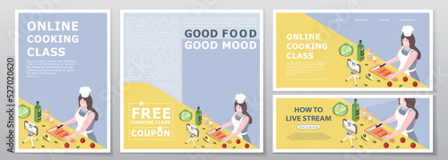 illustration vector  set of templates design of online cooking class concept