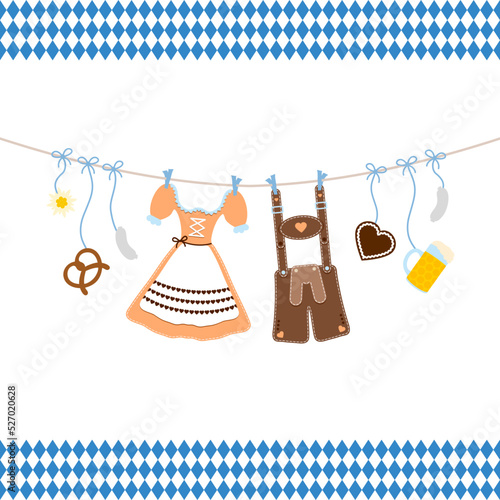 Horizontal Hängende Oktoberfest Symbole Orange Braun Bordüre Rautenmuster