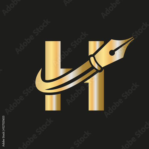 Education Logo on Letter H Concept with Pen Nib Vector Template