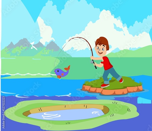 child catching fish on the lake © incrediblestudio