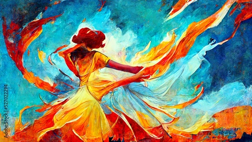 abstract illustration for a dance contest poster, woman dancing in yellow dress