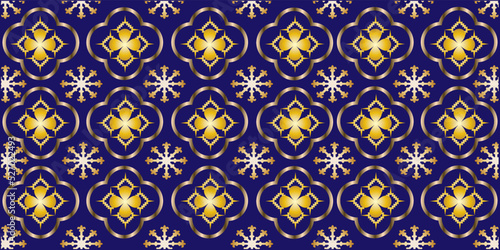 Graphic motifs and applied Thai motifs on a blue background are designed as templates for printing on fabrics, carpets, curtains, wallpaper, paper or ceramic products.