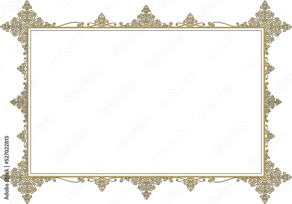 Golden Stylish Vintage Ornamental Picture Frame PNG Isolated Graphic