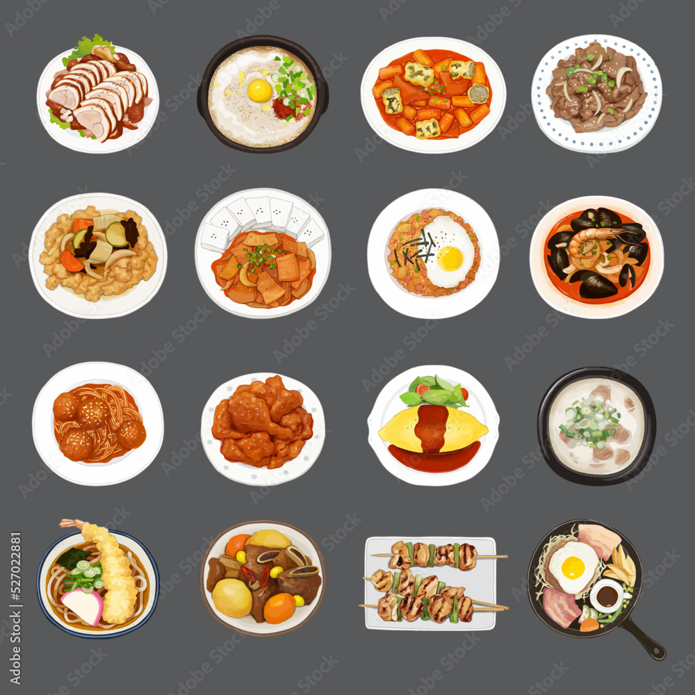 Traditional Korean Food Vector Watercolor Illustration.