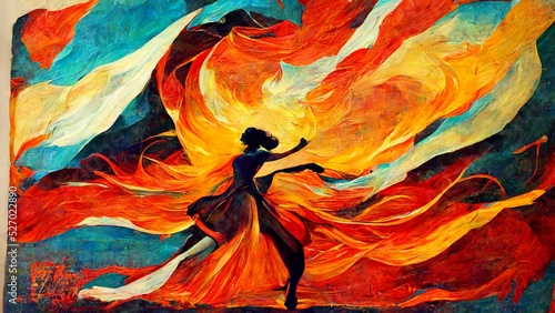 woman dancing in a beautiful movie scene, spain dance contest poster illustration