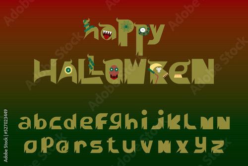 Lowercase typography alphabet with Halloween theme. Hand-drawn typeface vector design. Each letter has pointy surface to imply weirdness. Highly legible, use as a complete word or as an initial.