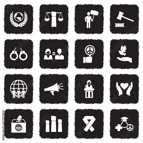 Civil Rights Icons. Grunge Black Flat Design. Vector Illustration.