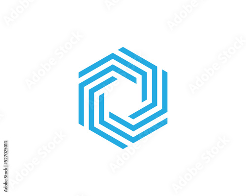 Creative Hexagon Technology Logo Concept sign icon symbol Design Element Line Art Style. Tech Logotype. Vector illustration template
