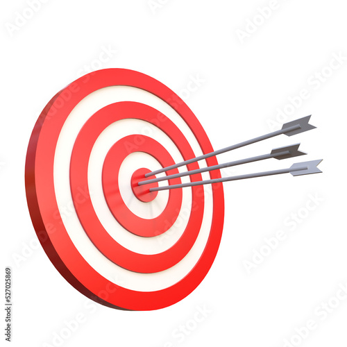 Arrow on the target with success concepts. 3D rendering.