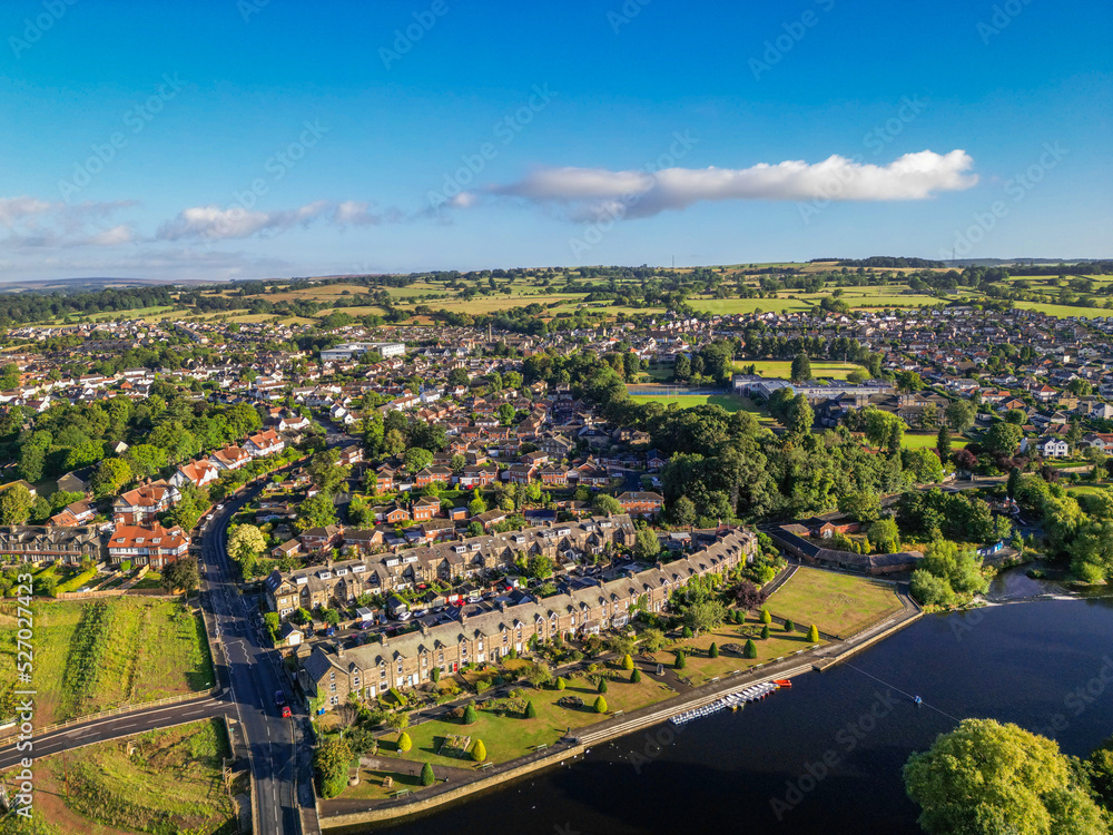 Aerial view of Otleyand the River Wharfe. A market town in West Yorkshire.