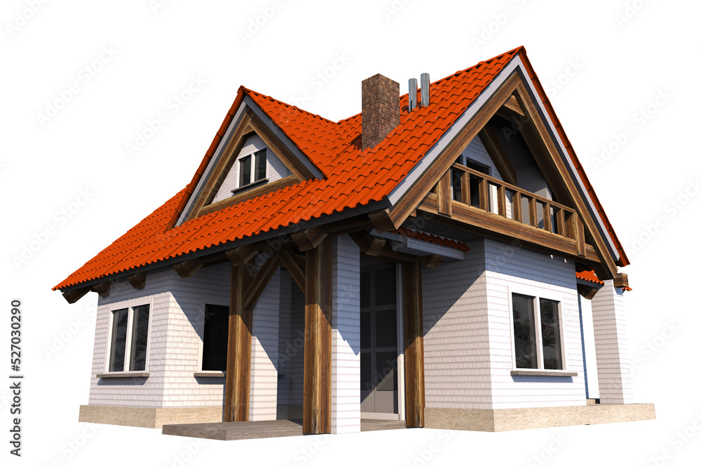 PNG Isolated 3D House illustration. Small Residential Property.