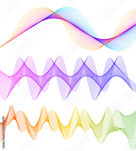 Design elements. Wave of many purple lines circle ring. Abstract vertical wavy stripes on white background isolated. Vector illustration EPS 10. Colourful waves with lines created using Blend Tool
