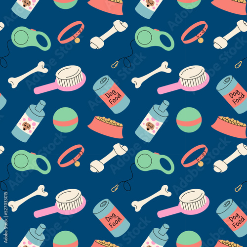 Seamless pattern with dog accessories.