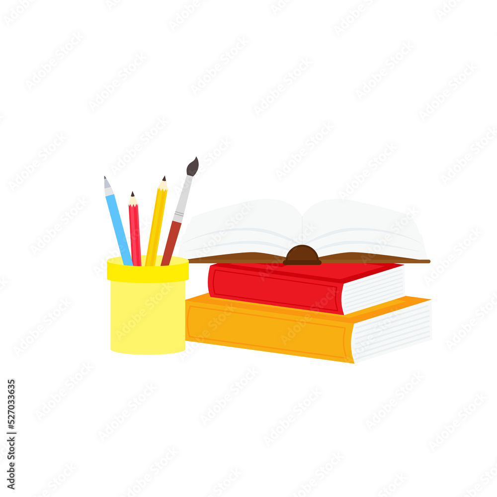classroom school supplies stationery, pencil case, pen, pile of books, photorealistic literature,notebook, notebook textbook,school bag,Palettes and brushes in art,colored pencils. vector illustration classroom school supplies stationery, pencil case, pen, pile of books, photorealistic literature,notebook, notebook textbook,school bag,Palettes and brushes in art,colored pencils. vector illustration
