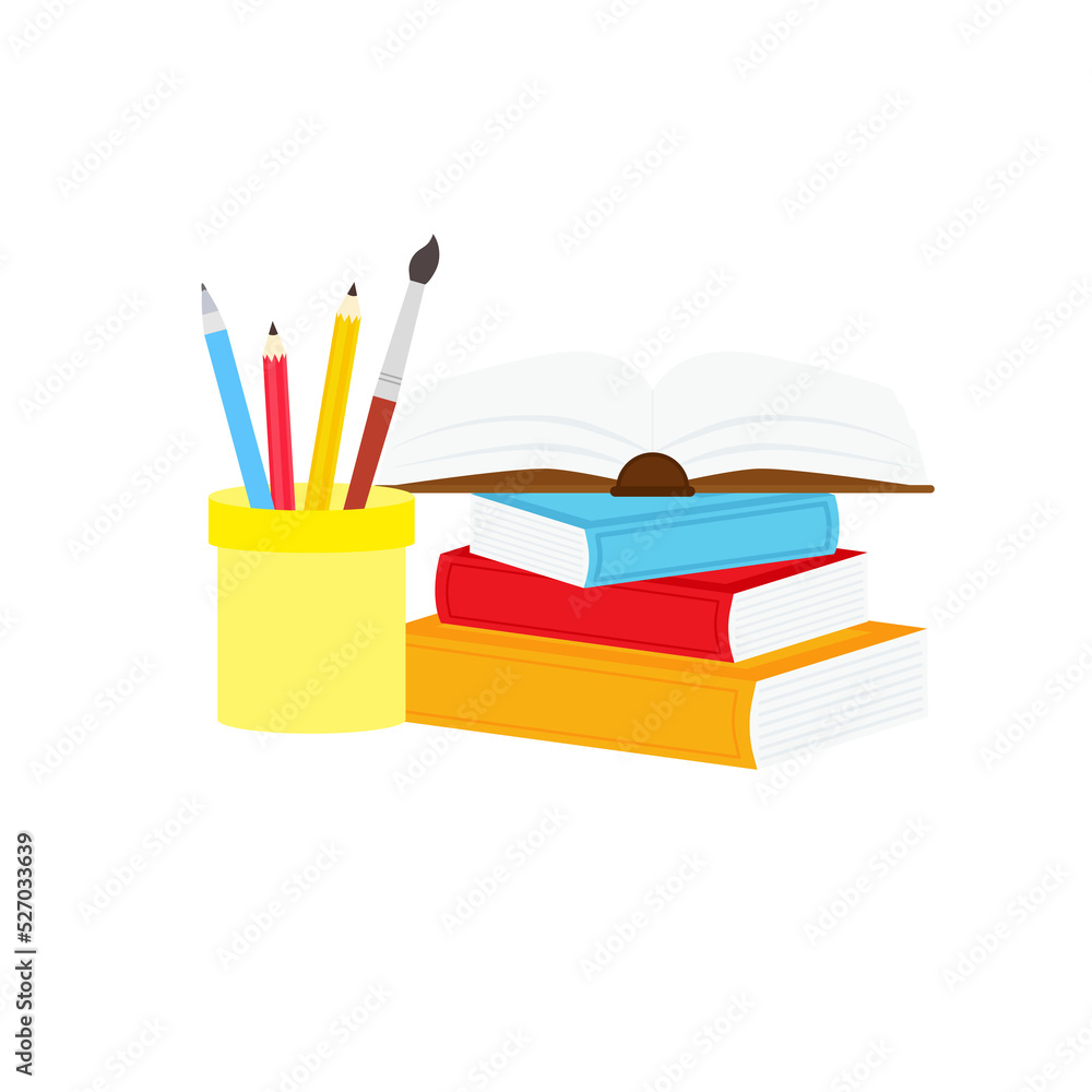 classroom school supplies stationery, pencil case, pen, pile of books, photorealistic literature,notebook, notebook textbook,school bag,Palettes and brushes in art,colored pencils. vector illustration classroom school supplies stationery, pencil case, pen, pile of books, photorealistic literature,notebook, notebook textbook,school bag,Palettes and brushes in art,colored pencils. vector illustration