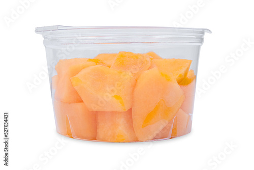 melon in a plastic box . Packaging template mockup side view