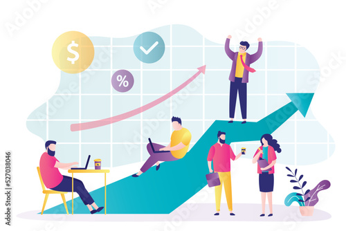 Employee happy about promotion. Office workers motivated by promotions work hard. Talent management and personal development