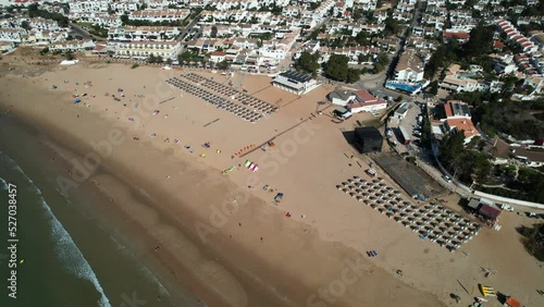 4K Praia Da Luz (Luz) Portugal Beach Aerial Drone Fly Over Blue Sky Summer