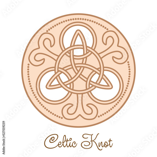Celtic Trinity Knot. Pendant. Beige trendy, design with runes