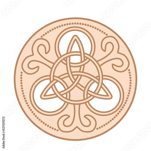 Celtic Trinity Knot. Pendant. Beige trendy, design with runes