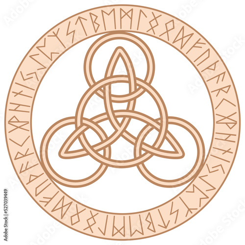 Celtic Trinity Knot. Pendant. Beige trendy, design with runes