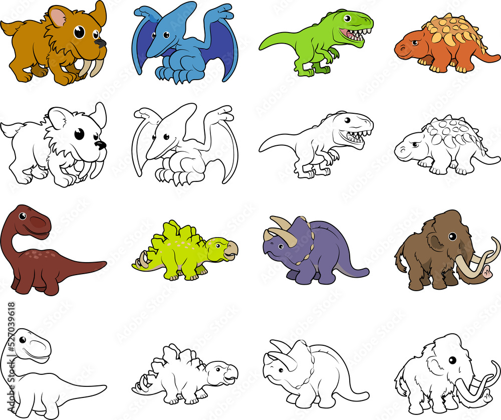 Obraz premium Cartoon Dinosaur Illustrations