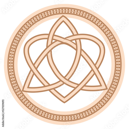 Triquetra Heart Celtic Endless Knot, a Slavic symbol embellished with Scandinavian patterns. Beige trendy