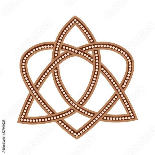 Triquetra Heart Celtic Endless Knot, a Slavic symbol embellished with Scandinavian patterns. Beige trendy
