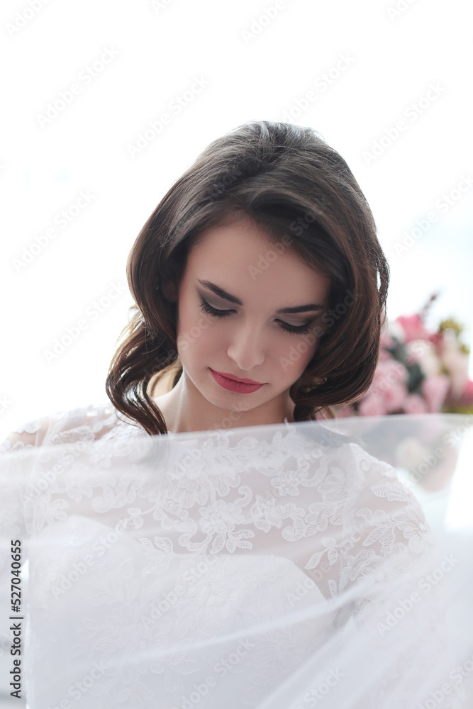 This stunning stock photo captures the beauty and elegance of a bride-to-be as she models a variety of wedding dresses in different poses within the cozy and intimate setting of her own home This stunning stock photo captures the beauty and elegance of a bride-to-be as she models a variety of wedding dresses in different poses within the cozy and intimate setting of her own home