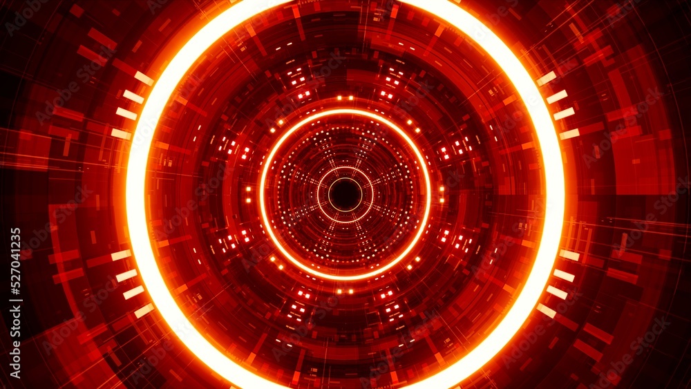 Glowing Futuristic Red Light Technical Pattern Tunnel Background