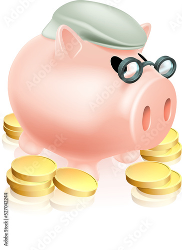 Pension piggy bank with coins