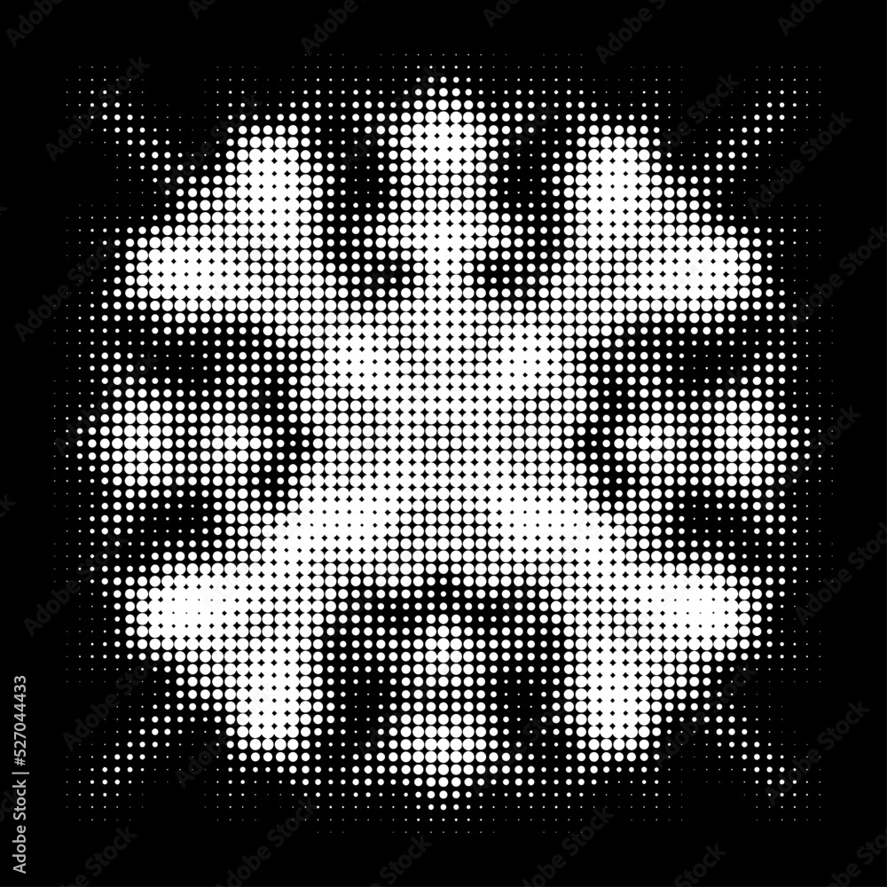 Dotted background from a transparent polka dot halftone mandala.  A gauzy vector stencil contour of dots, strokes, spots. Perforated outline. - obrazy, fototapety, plakaty 