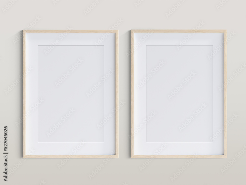 2 wooden frames on the wall, 3d Illustration, 3d Rendering 2 wooden frames on the wall, 3d Illustration, 3d Rendering