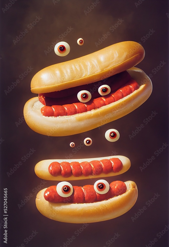 Surreal saucy sausage monster with googly eyes this imaginative