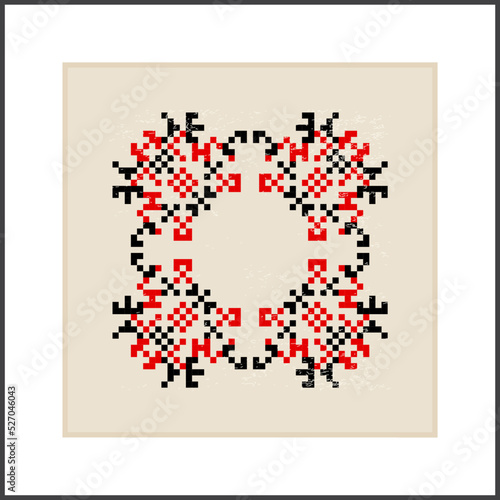 Traditional Ukrainian knitted embroidery art, ethnic mandala ornament vyshyvanka