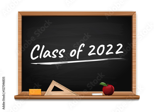 Class 2022. Inscription in chalk on a blackboard. School concept design. Vector illustration