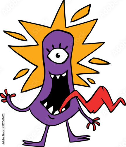 Funny cartoon smiling  monster character. Illustration of cute and happy mythical alien creature. Halloween design