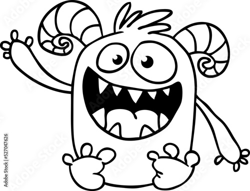 Funny cartoon smiling  monster character. Illustration of cute and happy mythical alien creature. Halloween design