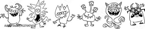 Cute cartoon Monsters. Set of cartoon monsters: goblin or troll, cyclops, ghost,  monsters and aliens. Halloween illustrations. Vector