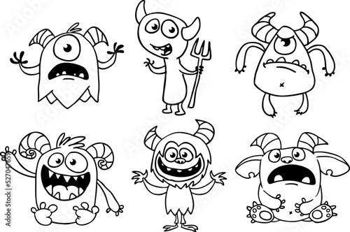 Cute cartoon Monsters. Set of cartoon monsters: goblin or troll, cyclops, ghost,  monsters and aliens. Halloween illustrations. Vector