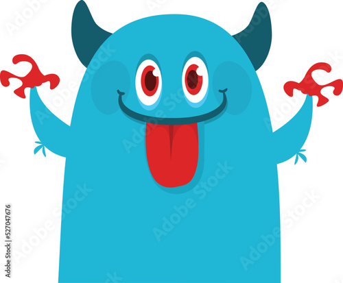 Funny cartoon smiling  monster character. Illustration of cute and happy mythical alien creature. Halloween design
