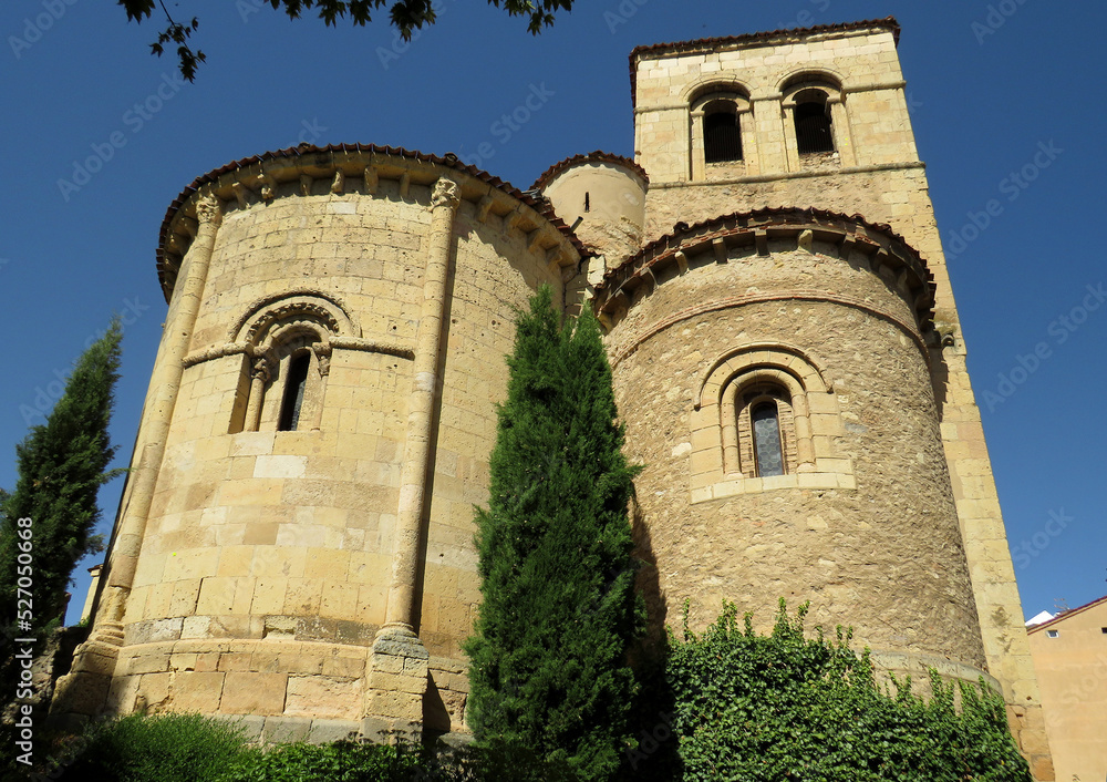 Romanesque church of San Nicolas. (12th century). View of the apses and the bell tower.
Historic city of Segovia. Spain.  