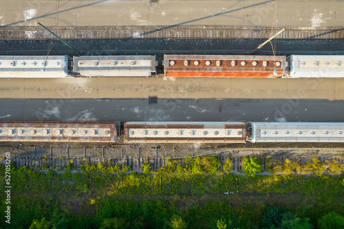 Aerial shot of industrial trains