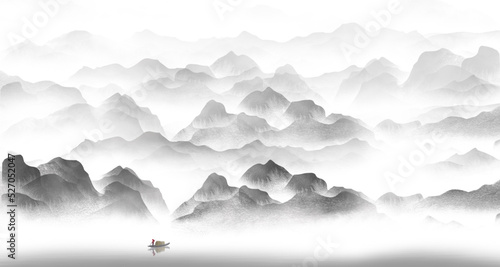 Canvas Print peaceful spring Chinese painting of mountains and rivers Clouds and pines High m