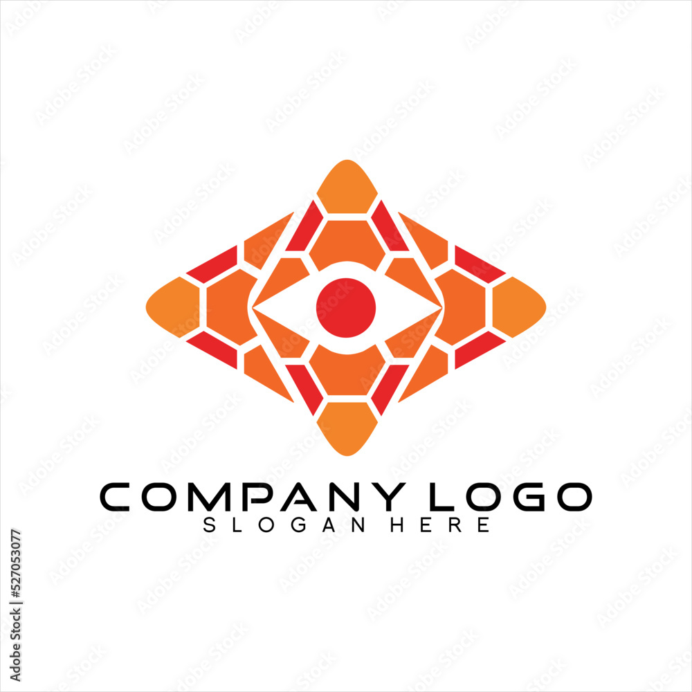 Abstract honeycomb design logo vector with one eye symbol in the middle. Abstract honeycomb design logo vector with one eye symbol in the middle.